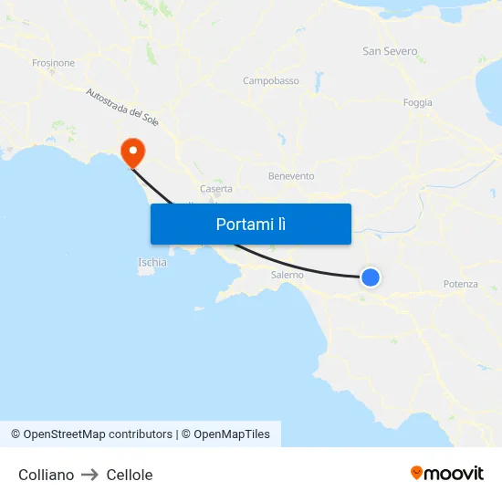 Colliano to Cellole map