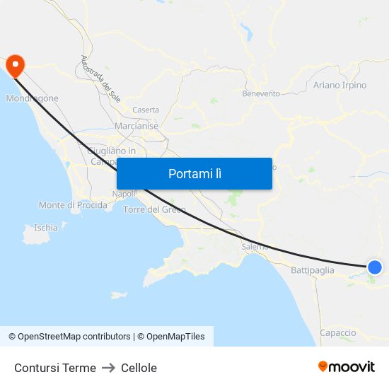Contursi Terme to Cellole map