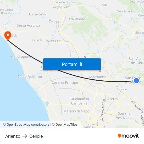 Arienzo to Cellole map