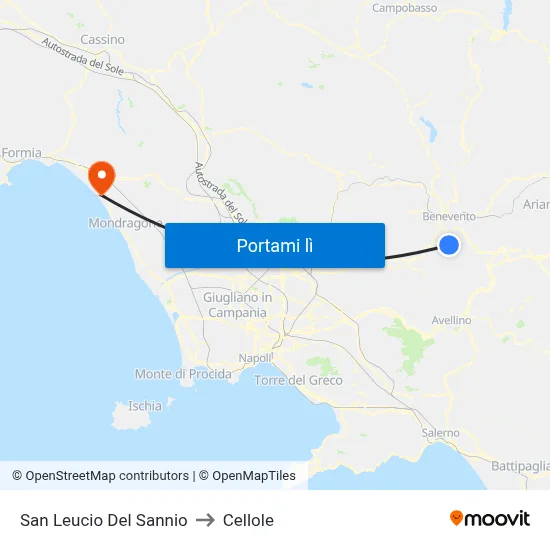 San Leucio Del Sannio to Cellole map
