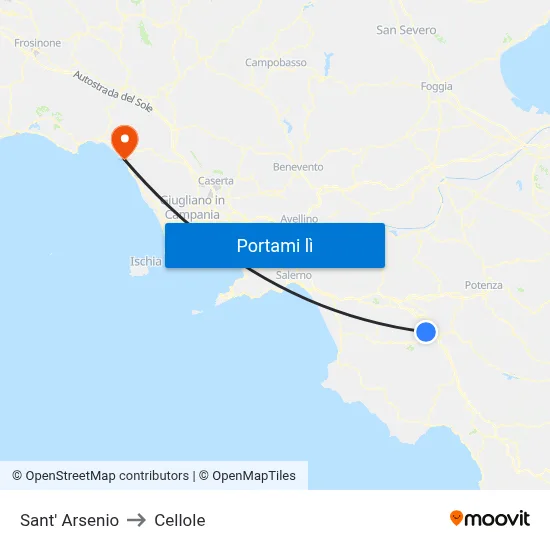 Sant' Arsenio to Cellole map
