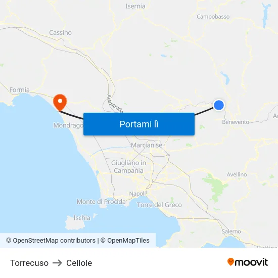 Torrecuso to Cellole map