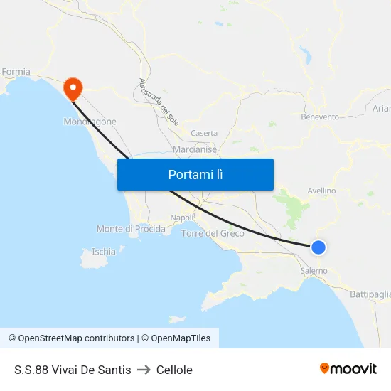 S.S.88 Vivai De Santis to Cellole map