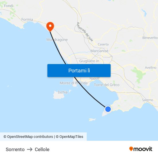 Sorrento to Cellole map