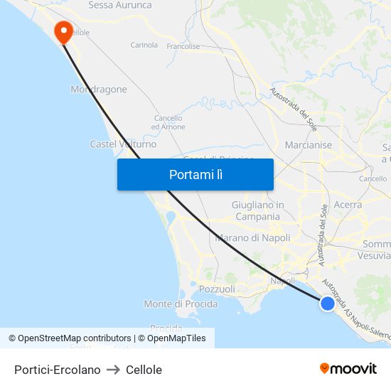 Portici-Ercolano to Cellole map