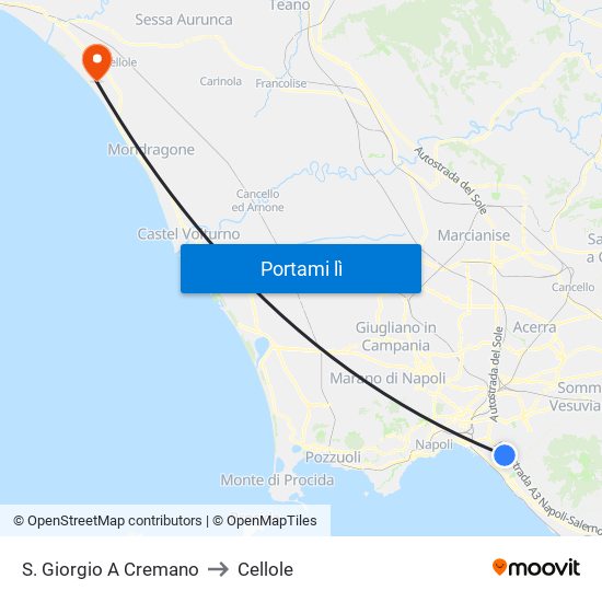 S. Giorgio A Cremano to Cellole map