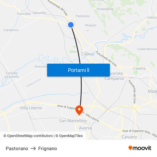 Pastorano to Frignano map