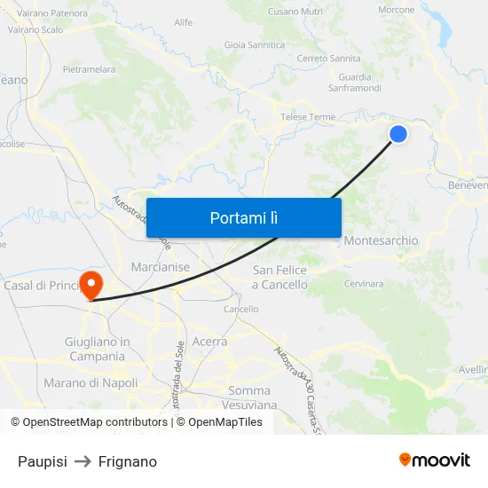 Paupisi to Frignano map