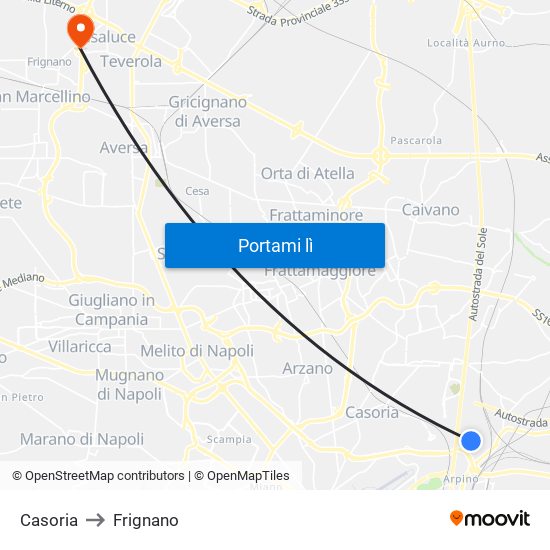 Casoria to Frignano map