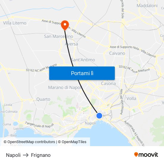 Napoli to Frignano map