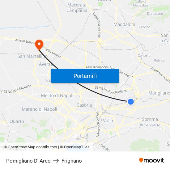 Pomigliano D' Arco to Frignano map