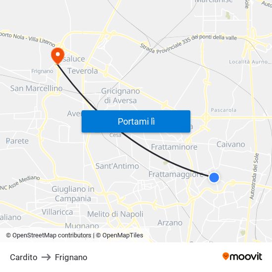 Cardito to Frignano map