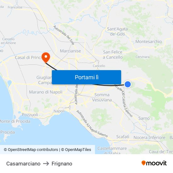 Casamarciano to Frignano map