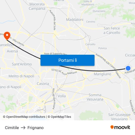 Cimitile to Frignano map