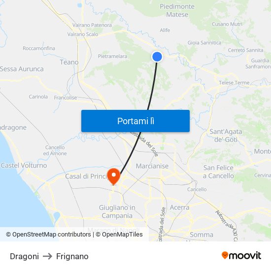 Dragoni to Frignano map