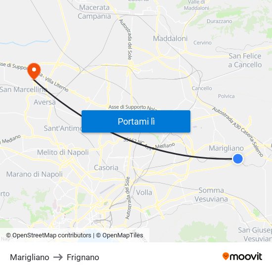 Marigliano to Frignano map