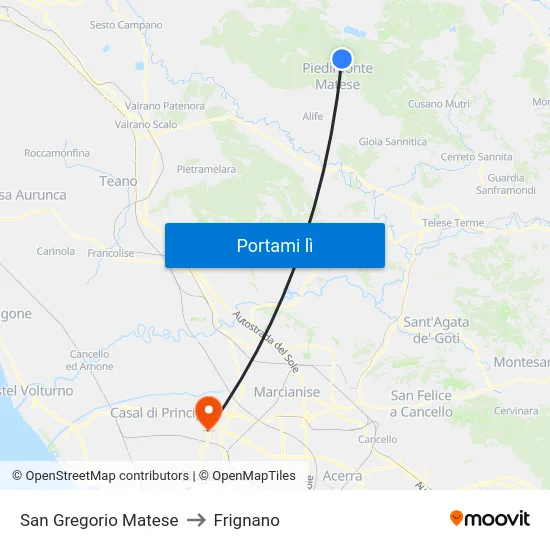 San Gregorio Matese to Frignano map