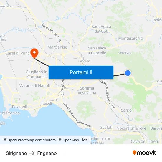 Sirignano to Frignano map