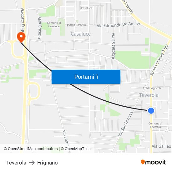 Teverola to Frignano map
