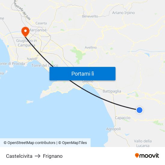 Castelcivita to Frignano map