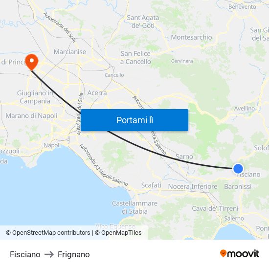 Fisciano to Frignano map