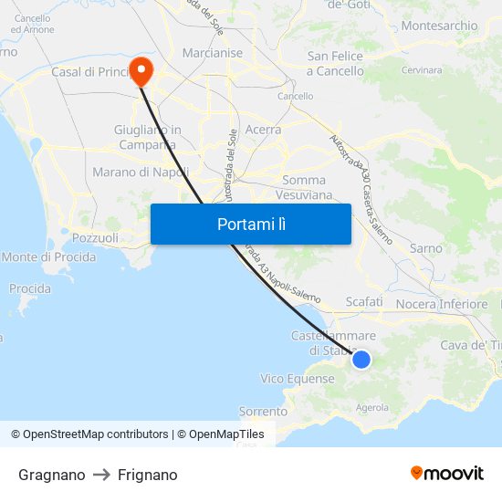 Gragnano to Frignano map