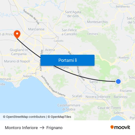 Montoro Inferiore to Frignano map
