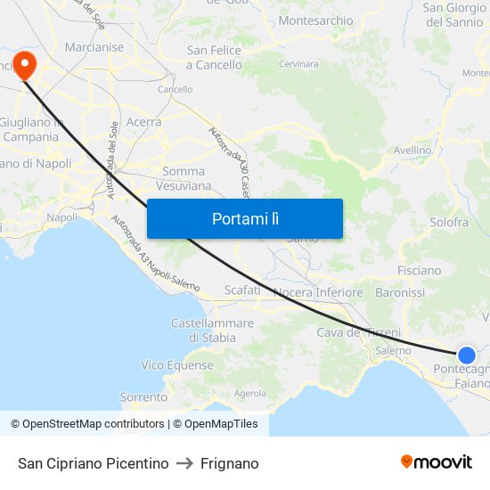 San Cipriano Picentino to Frignano map