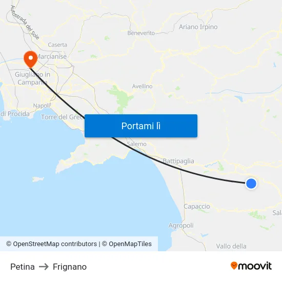 Petina to Frignano map