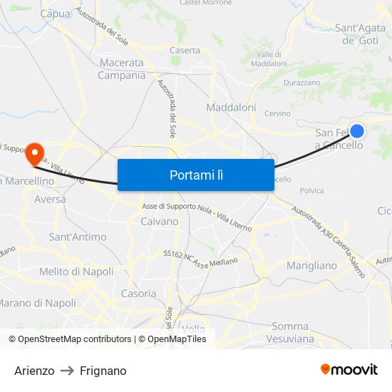 Arienzo to Frignano map
