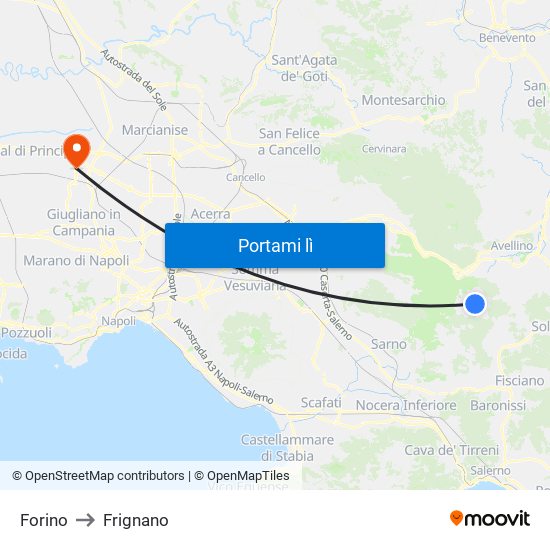 Forino to Frignano map
