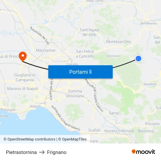 Pietrastornina to Frignano map