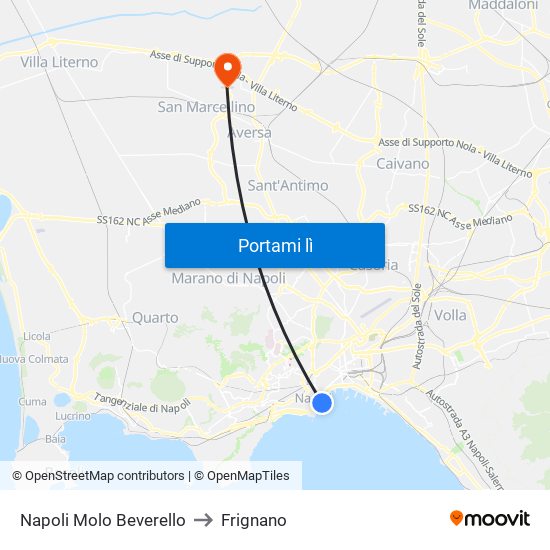 Napoli Molo Beverello to Frignano map