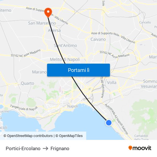 Portici-Ercolano to Frignano map