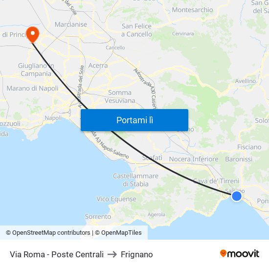 Via Roma - Poste Centrali to Frignano map