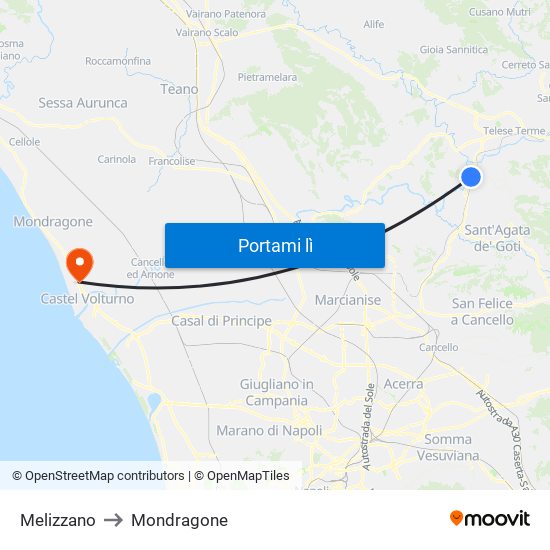 Melizzano to Mondragone map