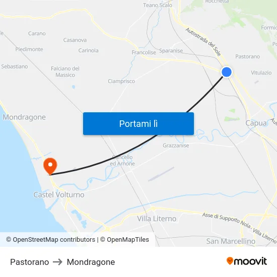 Pastorano to Mondragone map