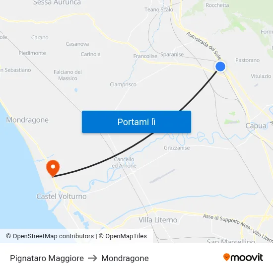 Pignataro Maggiore to Mondragone map