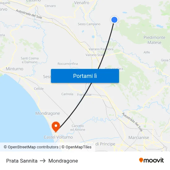 Prata Sannita to Mondragone map