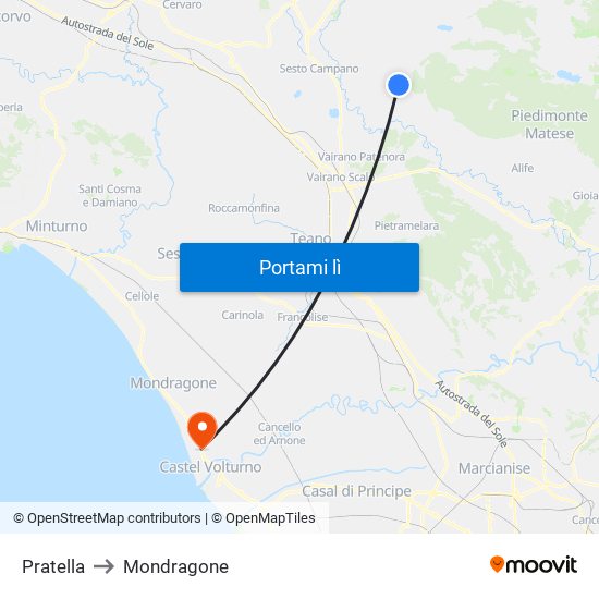 Pratella to Mondragone map