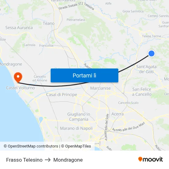 Frasso Telesino to Mondragone map