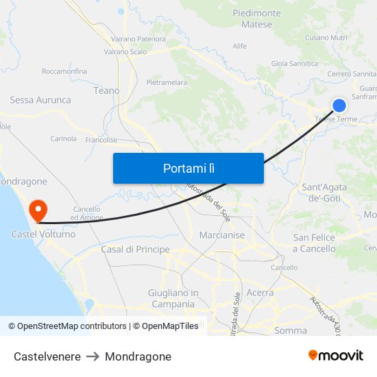 Castelvenere to Mondragone map