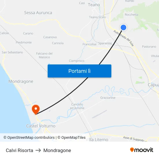 Calvi Risorta to Mondragone map