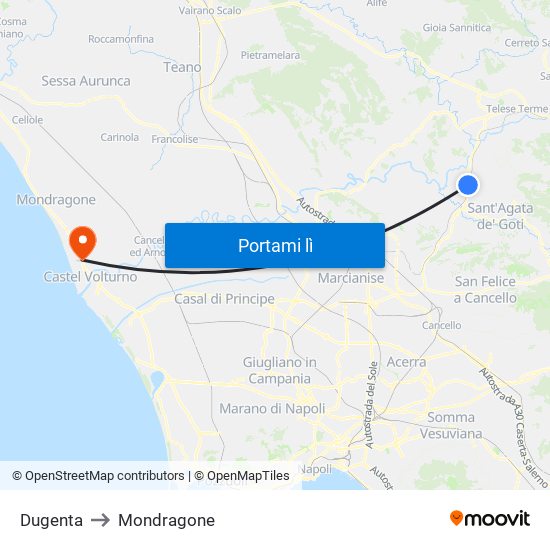 Dugenta to Mondragone map