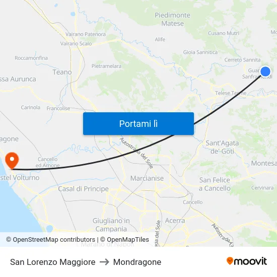 San Lorenzo Maggiore to Mondragone map