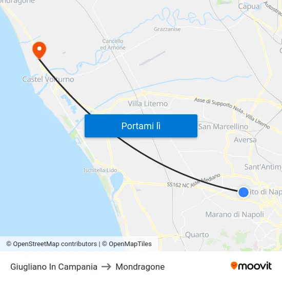 Giugliano In Campania to Mondragone map