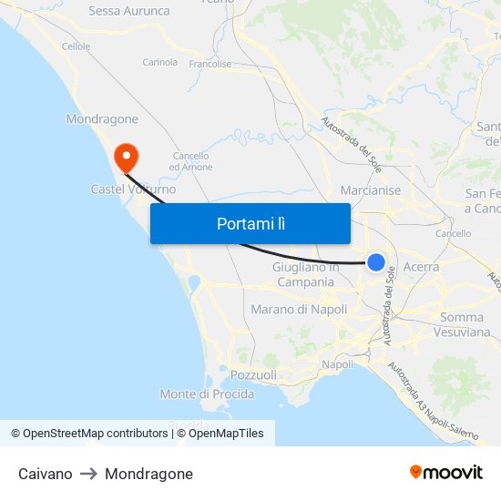 Caivano to Mondragone map