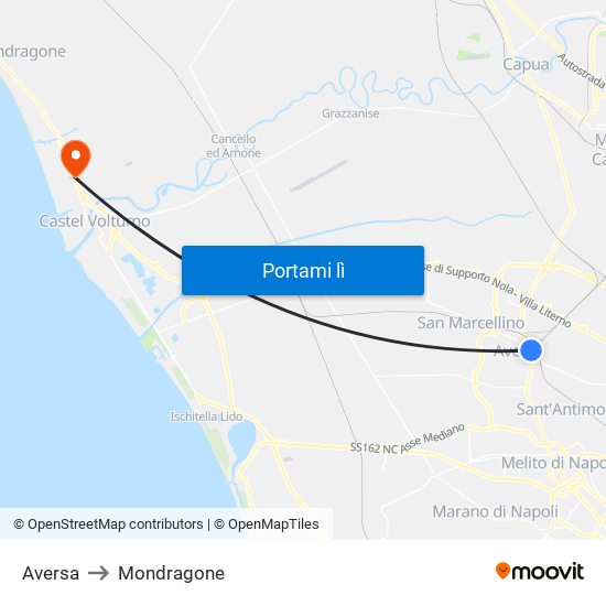 Aversa to Mondragone map