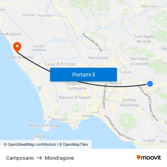 Camposano to Mondragone map