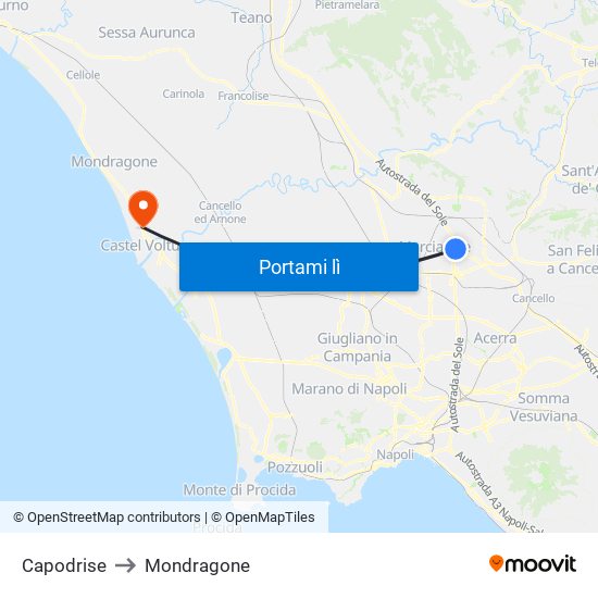 Capodrise to Mondragone map